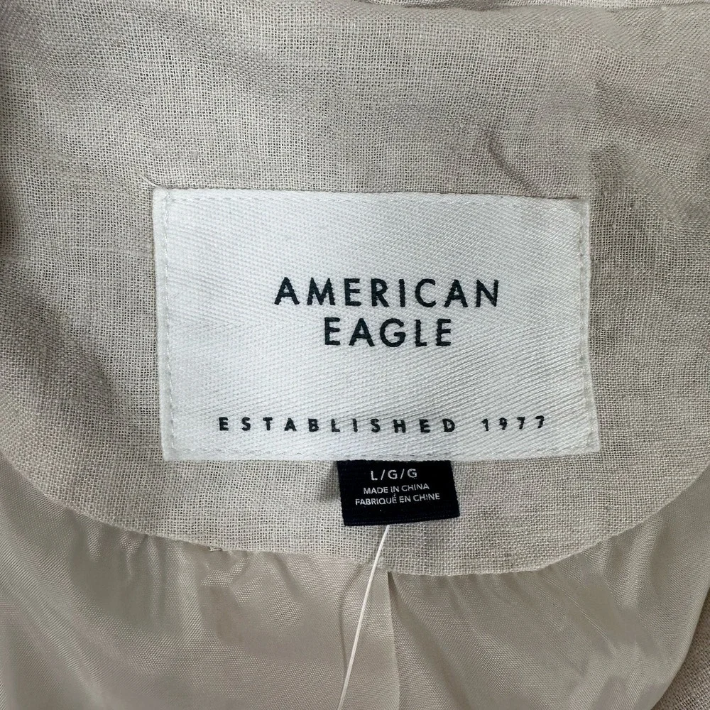 American Eagle Blazer Jacket Womens Large Beige Oversized Linen Blend NEW